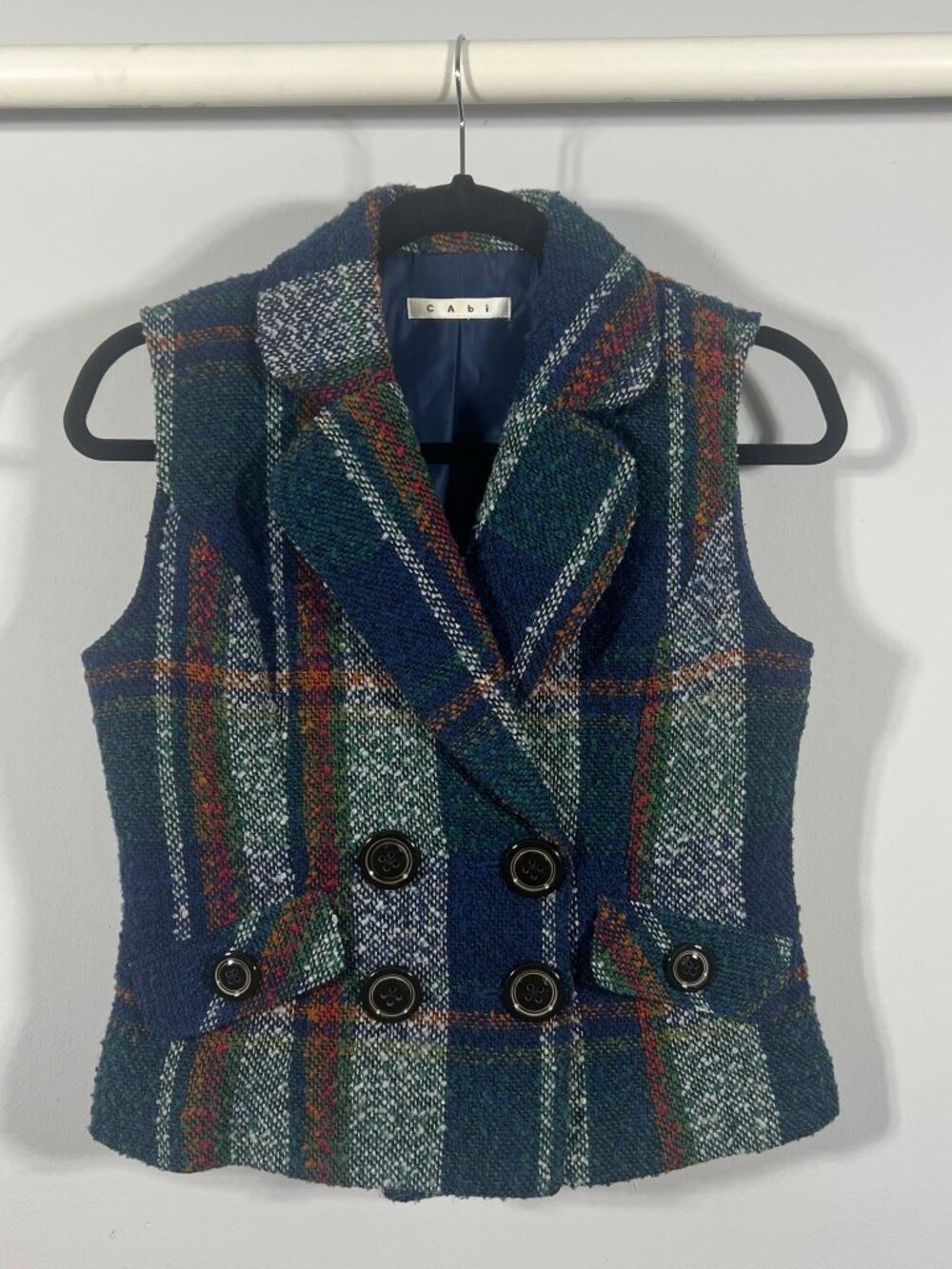 Cabi Jacket Womens Tweed Vest Preppy Academia Wool Blend Lined Double Breasted